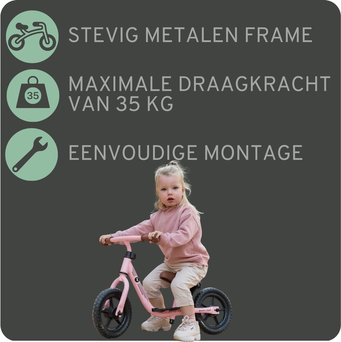 Bandits & Angels Metalen Loopfiets Starter Roze met Voetenplank vanaf 2 Jaar - Limited Edition - Vintage Roze Loop Fiets - Verstelbaar Zadel 29 tot 39 cm - Meisjes - Compact en Veilig - Lage Instap met Voetenplank — afbeelding 5