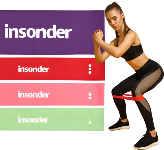 Insonder Fitness Weerstandsbanden Set van 4 - Extra sterk tot 18kg - Resistance Band - Fitness Elastiek - Booty Band - Sport Elastiek Banden - Fitness Band - Mini Bands - Verschillende Weerstandsniveaus - Inclusief Ebook