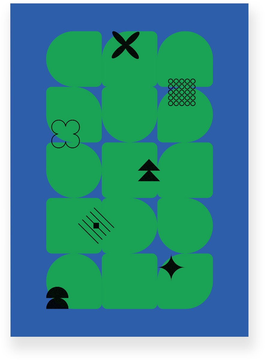 Yisual Poster 20x30 cm - Geometrische Vormen - Abstracte Symbolen - Groen - Blauw - Minimalistisch - Grafisch - Muurdecoratie - Wanddecoratie