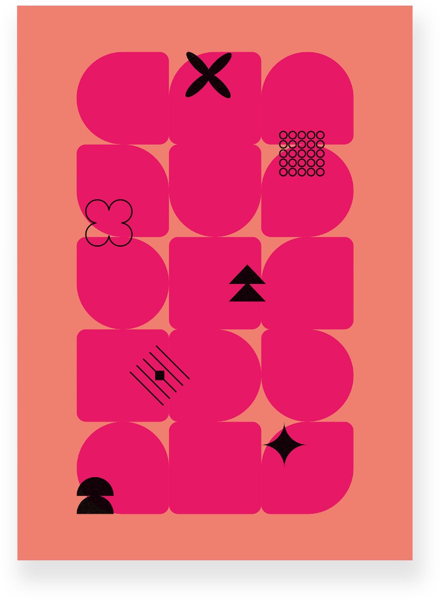 Yisual Poster 30x40 cm - Geometrische Vormen - Abstracte Symbolen - Roze - Oranje - Minimalistisch - Grafisch - Muurdecoratie - Wanddecoratie