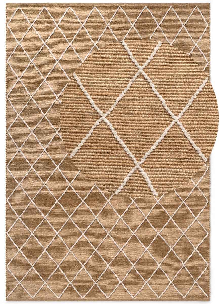 flycarpets Laagpolig Vloerkleed Kunu Jute - Naturel / Goud / Wit 120x180 cm