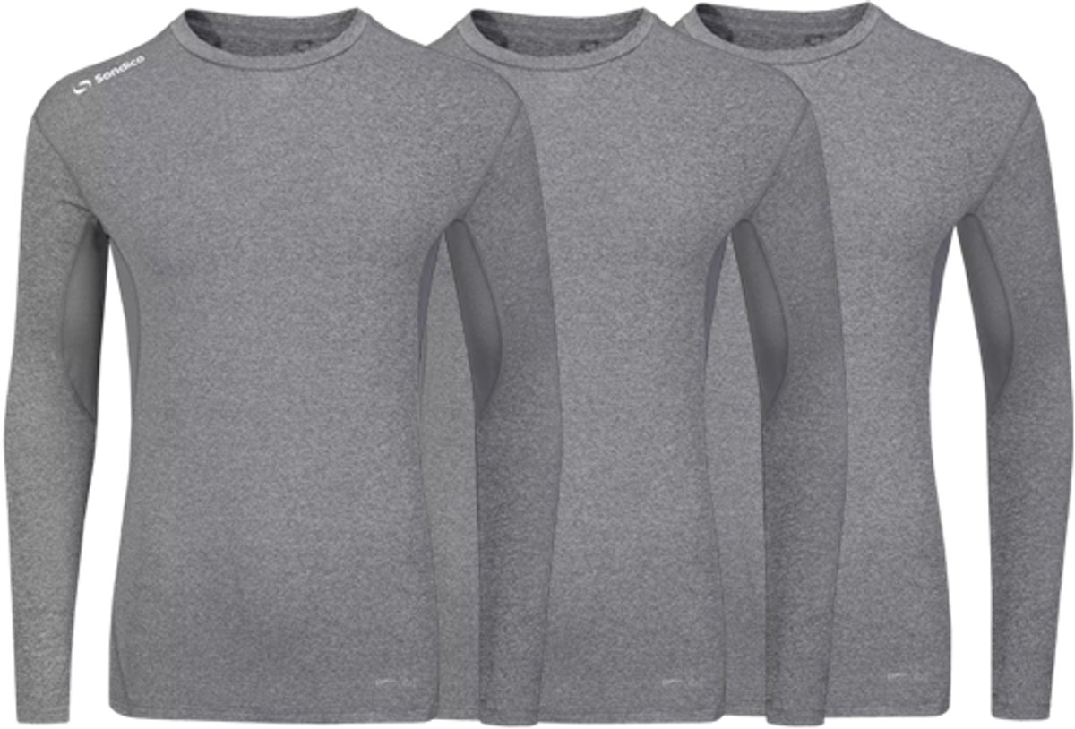 3-Pack Sondico compressie lange mouw sportshirt - heren - Mid grey - maat M