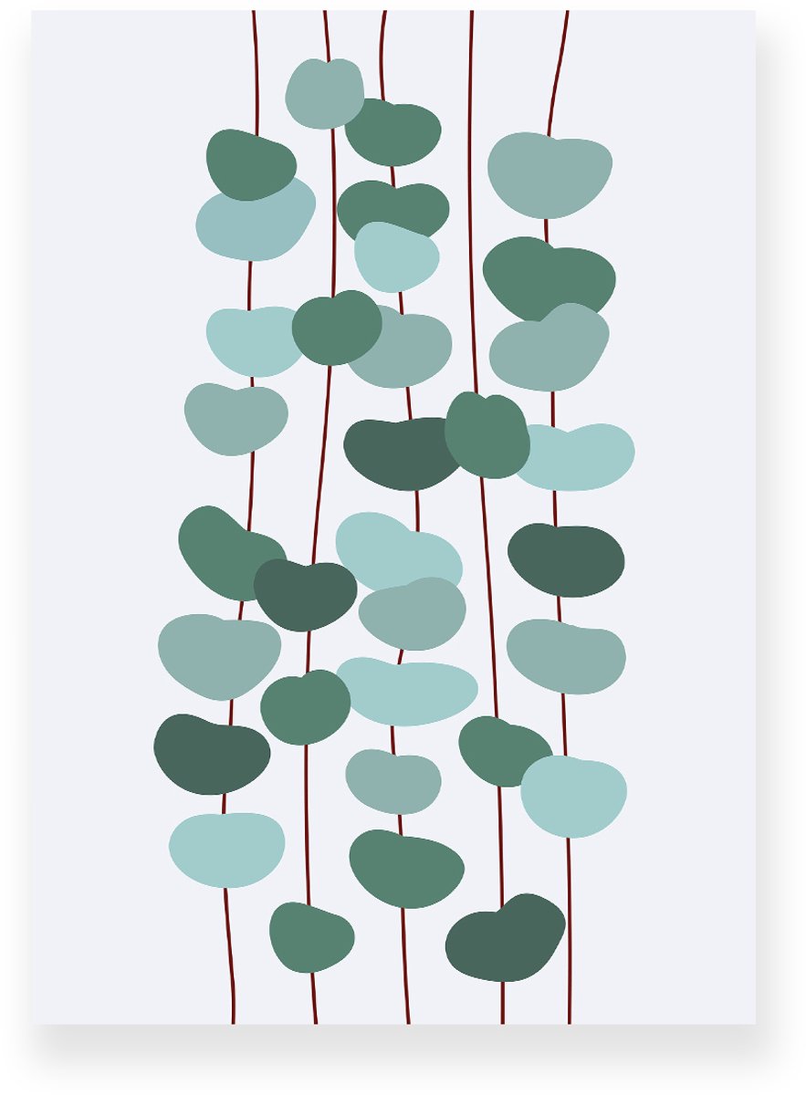 Yisual Poster 50x70 cm - Eucalyptus Takken - Planten - Groen - Ijsblauw - Minimalistisch - Botanisch - Muurdecoratie - Wanddecoratie