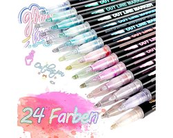 foto van Glitterstiften 24 kleuren - Glitterpennen - Metallic Outline Markers Pennen