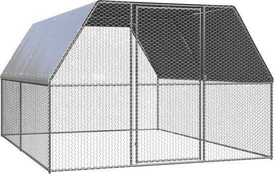 Poulailler 3x2x2m Enclos Poules Acier Galvanisé Avec Auvent - Protection Et Confort Pour Extérieur
