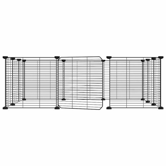 vidaXL Huisdierenkooi met deur 12 panelen 35x35 cm staal zwart, dierenverblijf, dierenren, speelren, dierenverblijven, dierenrennen, speelrennen
