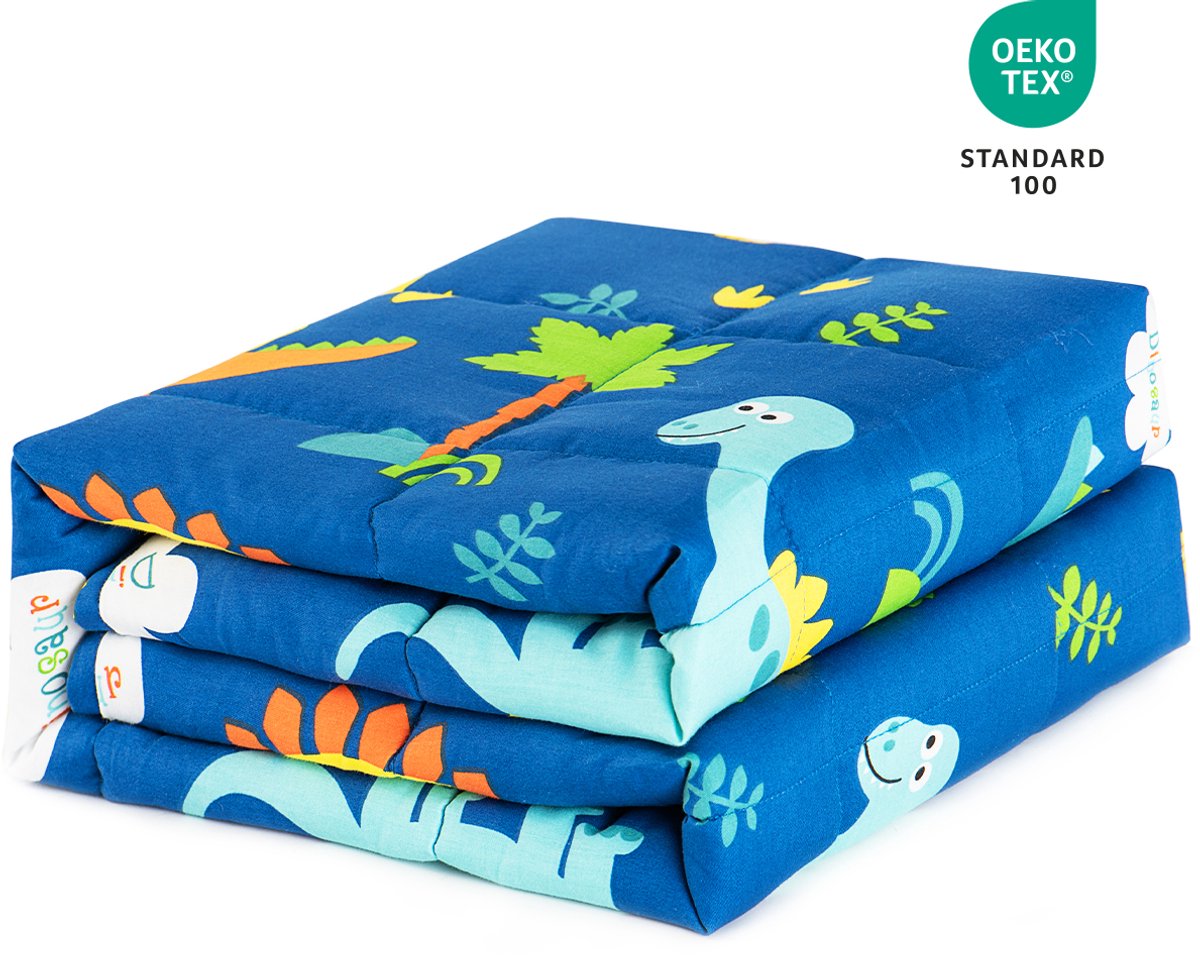 Sivio - Verzwaringsdeken Kind 2,3kg - 90 x 120cm - Zwaartedeken - OEKO-TEX Katoen - Weighted Blanket - Kind Beter slapen - Verzwaarde Deken - Katoen Blauwe dinosaurus