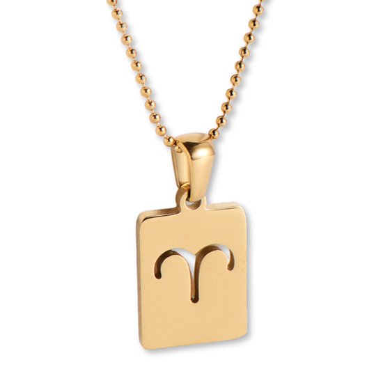 Marama - Collier Signe du Zodiaque Ram - Plaqué or 18 carats - Acier inoxydable - Horoscope - Collier femme - Chaîne boule - Zodiaque - Cadeau femme - Collier avec pendentif