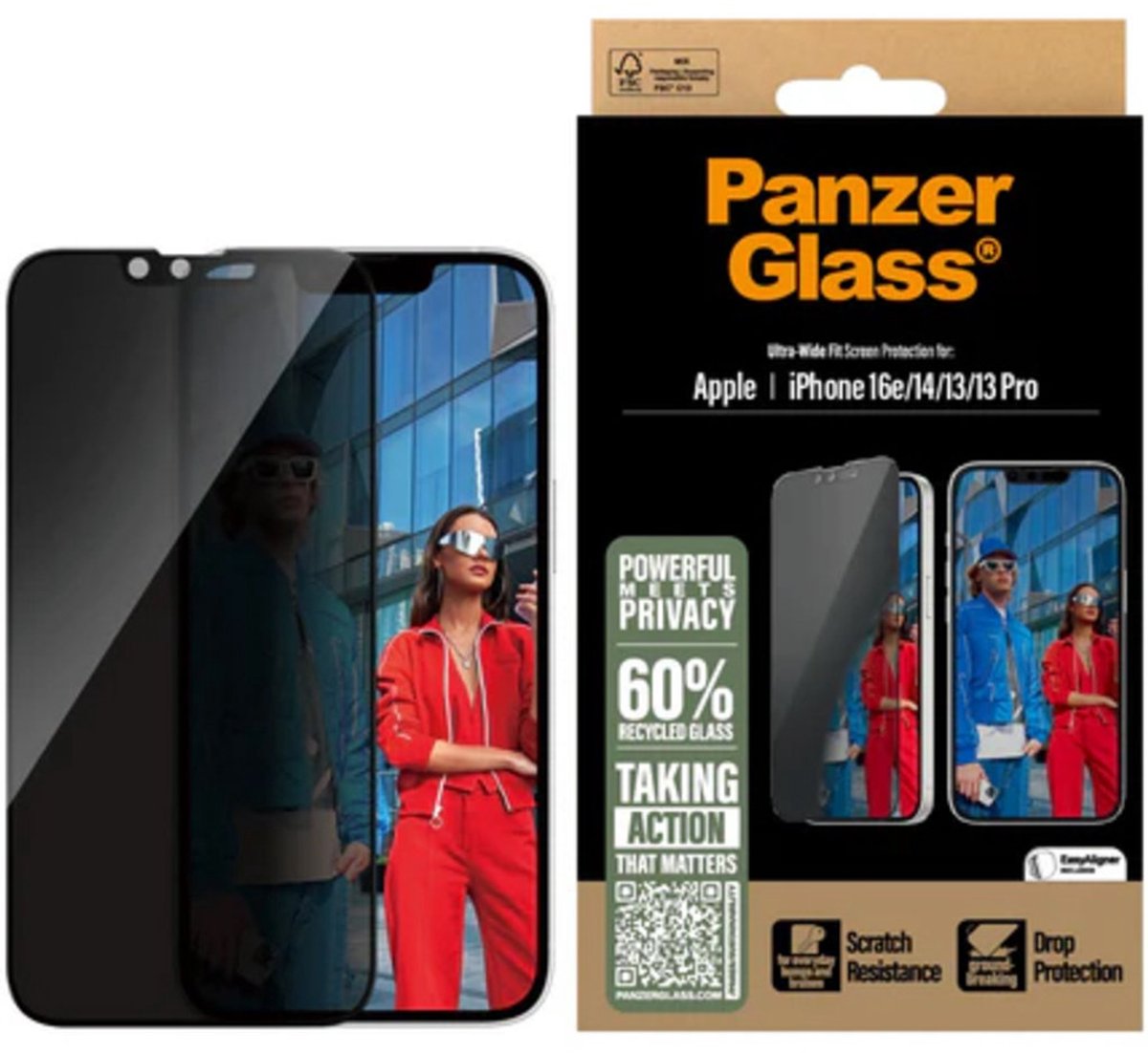 PanzerGlass Screenprotector geschikt voor Apple iPhone 14 Glazen | PanzerGlass Ultra-Wide Fit Privacy Screenprotector Privacy - Case Friendly - Zwart