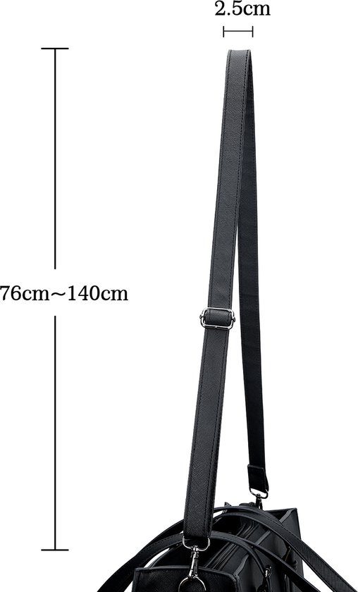 Eleganci - Sac d'école - Sac de travail - Sac de bureau - Sac pour femme avec fermeture éclair - Sac à bandoulière - Sac à main - Sac pour ordinateur portable - Convient pour A4 - Zwart