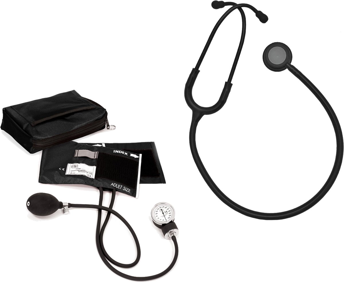 Set Bloeddrukmeter met Stethoscoop Zwart - Bovenarm - Handmatig - Stethoscoop Medisch - MDR Gecertificeerd