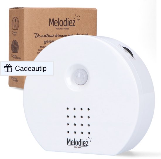 Melodiez Vogelgeluiden Huisje met Sensor - Box Incl. Batterijen en 4 Natuurlijke Vogel, Oceaan en Jungle geluiden - Vogelhuisje Met Geluid - Bewegingsmelder - Vogelgeluiden Huisje Voor op Toilet - Wit