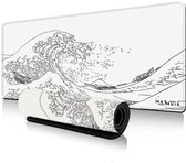 XXL Gaming Muismat 90x40 cm - Wave Trace White - Muismat XXL - Grote Muismat - Gaming Muismatten - Muismat Gaming - Game Muismat - Anti-slip Muismat - Desktop Mat - Onderlegger - Bureauonderlegger - Gestikte Randen - Waterafstotend | Matmuis