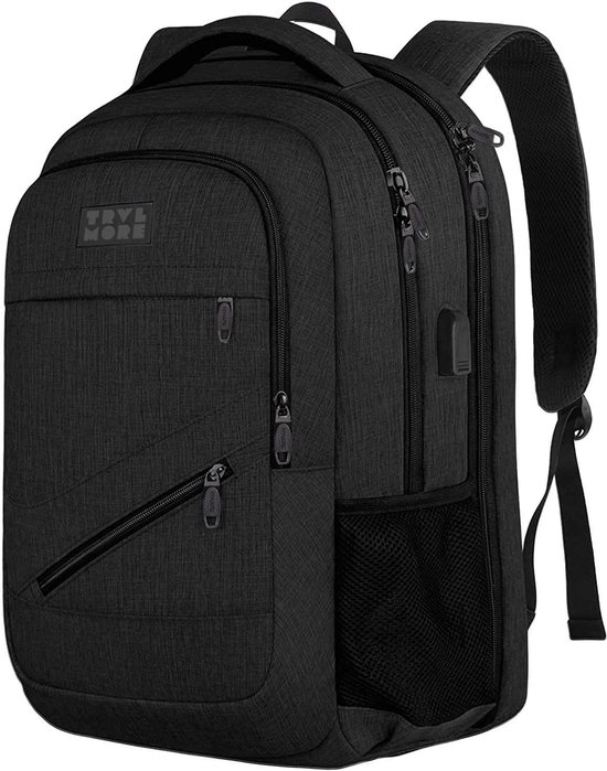 TRVLMORE Rugzak met Levenslange Garantie - Rugtas met 15,6 Inch Laptopvak - Schooltas - Spatwaterdicht - Heren en Dames - Jongens en Meisjes - 28L - Zwart