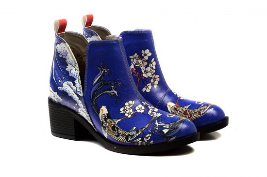 Goby - Bottines femme à Fleurs japonaises - Cuir vegan - Design carpes koï et fleurs - Handgemaakt - Pointure 38