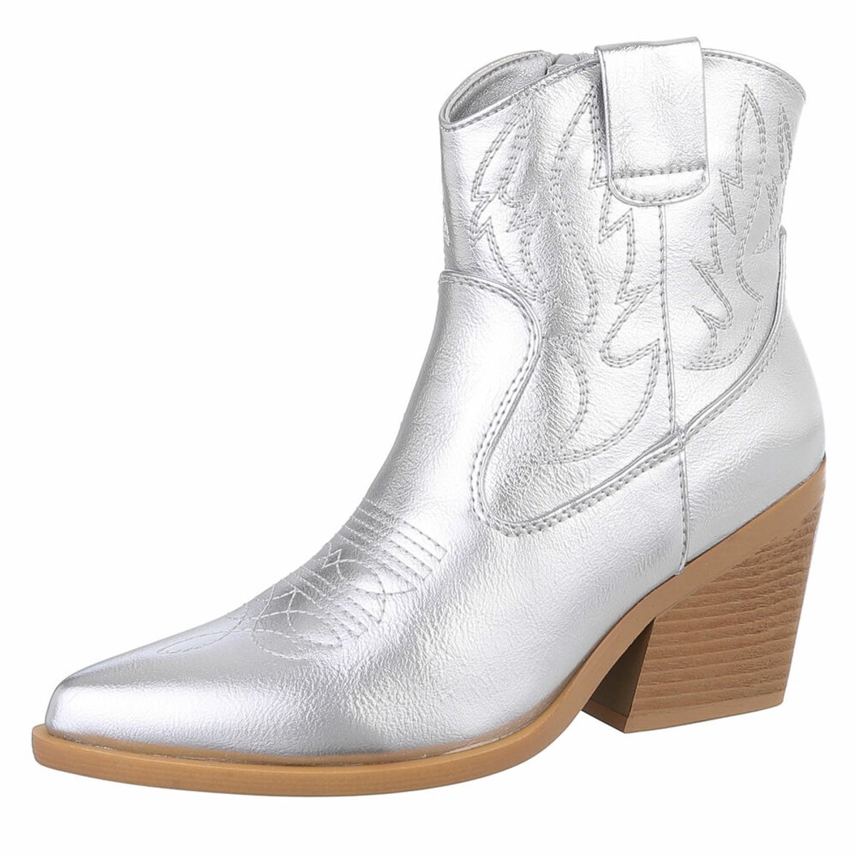 ZoeZo Design - cowboylaarzen - nieuwe collectie - voorjaar/zomer - enkellaarzen - western laarzen - kunstleder - met rits - maat 37 - hakhoogte 6 cm - zilver