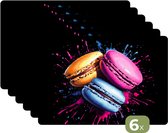 Placemats - 6 stuks - 45x30 cm - Placemat kunststof - Macarons - Dessert - Graffiti - Kleurrijk - Roze - Blauw - Geel - Borden onderleggers - Decoratie voor op tafel - Keuken tafeldecoratie accessoires - Vinyl onderlegger - Tafelversiering