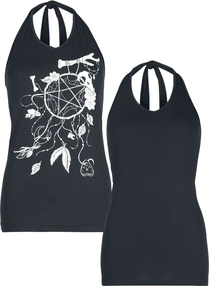 Gothicana zwarte top double pack halter uni en met grote dromenvanger print - Dames - XL
