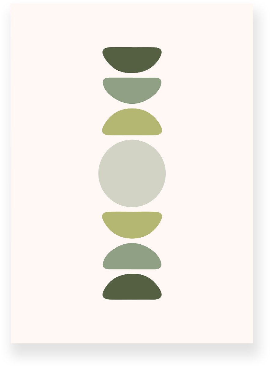 Yisual Poster 20x30 cm - Abstracte Geometrie - Groen - Beige - Japandi - Minimalistisch - Muurdecoratie - Wanddecoratie