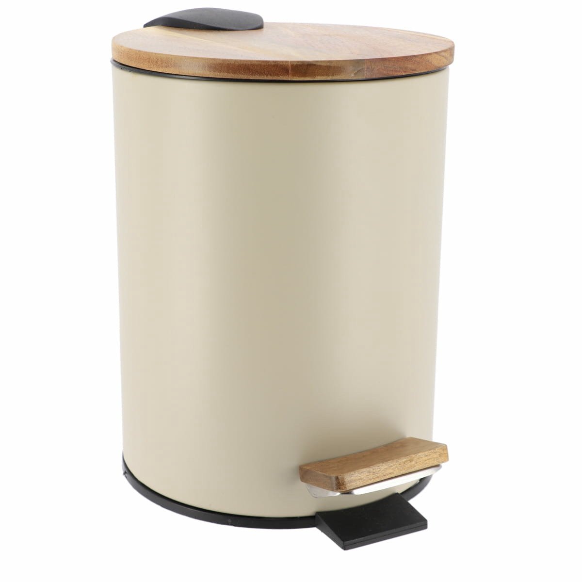 Tendance Badkamer prullenbak/afvalbak Bamboo vibe - soft close - crème - 3 liter - metaal