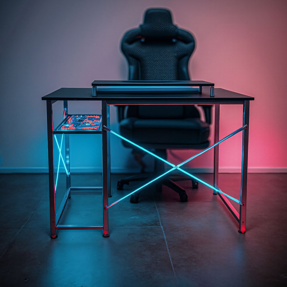 Bayt Game Bureau - Gaming Bureau - Gaming desk - Game Bureau met LED - Bureau met Opbergruimte - Computertafel - Monitor Standaard - Zwart
