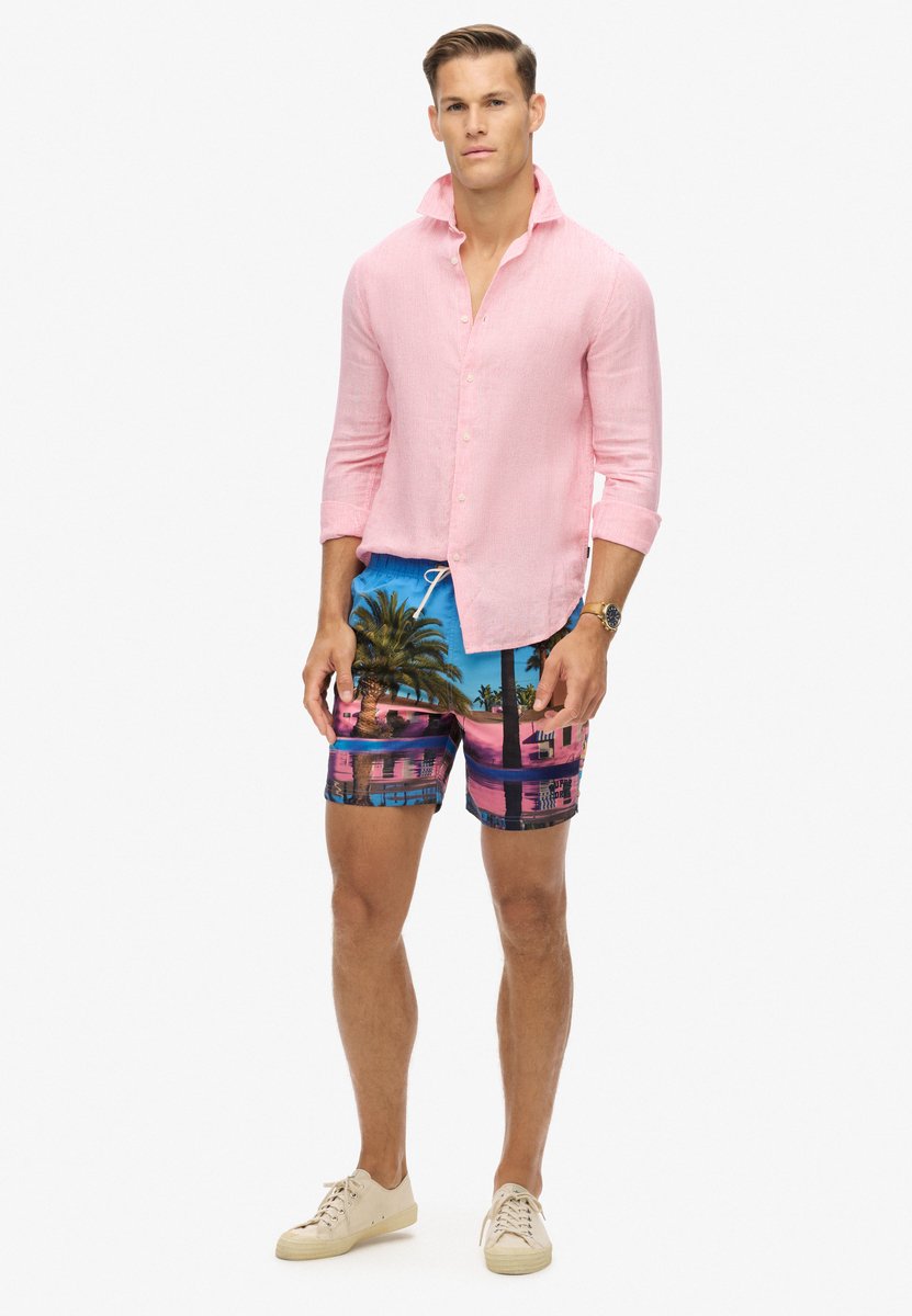 Superdry Gerecyclede zwemshort met fotoprint 43 cm Heren Zwembroeken Blauw