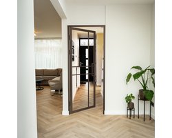 Stalen binnendeur helder glas 6 vlaks incl. kozijn 231,5 x 93,0 - Linksdraaiend - Brons