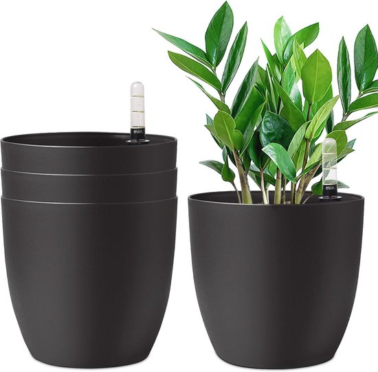 NAMYEUT 5 Stuks Zelfbewaterende Bloempot 14 Cm Met Waterindicator - Rechthoekig Wit - Voor Binnen En Buiten