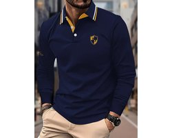 Herenshirt met Lange Mouwen en Lichtgewicht, Met Logo- & Letterprint, Casual Tweekleurige Kraag, Lente- & Herfstcasual Kleding, Blauw