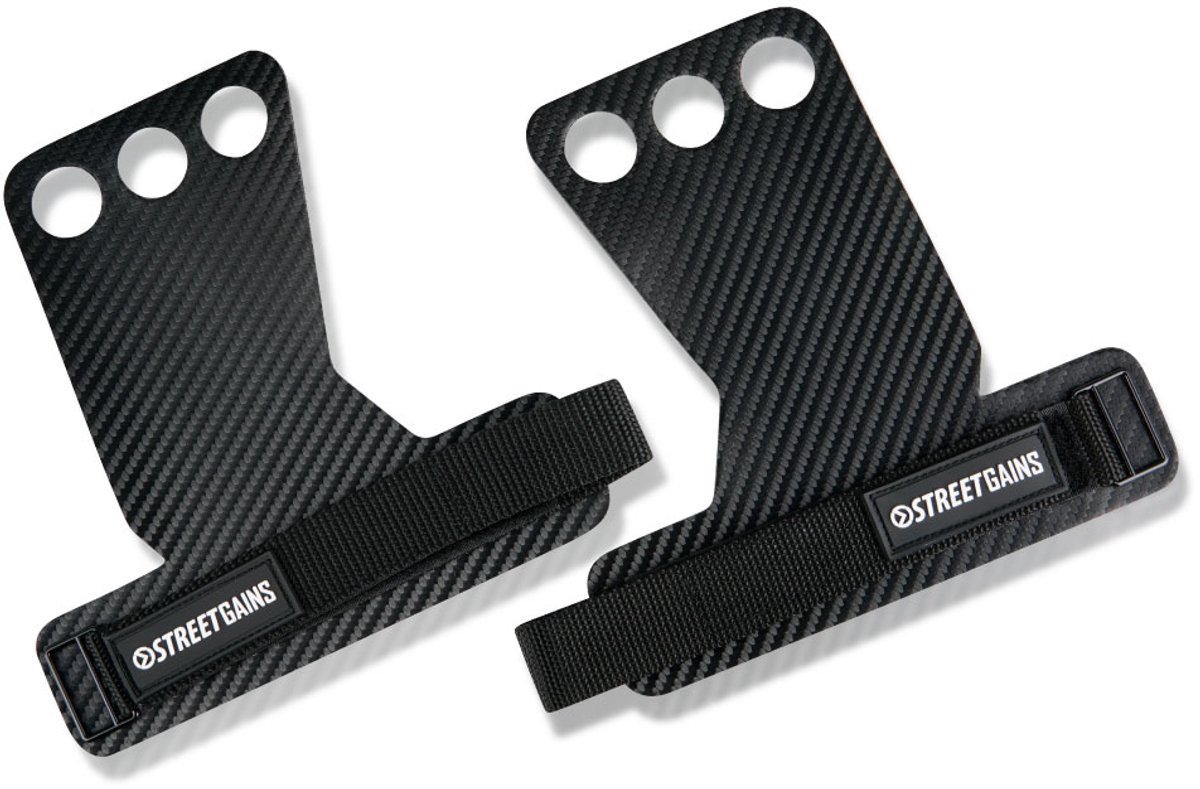 StreetGains® Carbon Fiber Palm Grips Maat M – Handbeschermers voor Calisthenics, Crossfit & Fitness – Verstelbare Grip Pads voor Optimale Steun & Bescherming