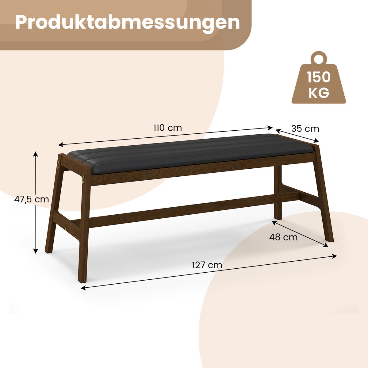 B&D home Zitbank Karen 140 cm – gestoffeerde eetkamerbank met rugleuning, zwart X-metalen frame, geweven stof/microvezel in geel, modern industrieel design voor eetkamer, keuken & hal