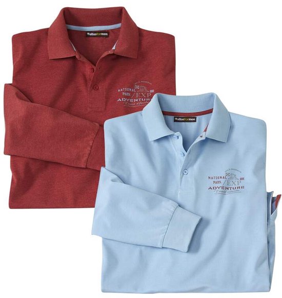 ATLAS FOR MEN - Set van 2 poloshirts met lange mouwen - Sport-chique look - Verkrijgbaar in grote maten van M tot 5XL - 4XL