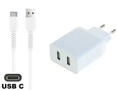 Chargeur OneOne 2,4A avec 2 ports + câble USB C robuste de 1,2 m. Adaptateur de chargeur compatible avec Samsung Galaxy Note 10, 10+, 10 Lite, 20, 20 Ultra, Galaxy A06, A16, A26, A35, A36, A55, A56, Galaxy Z Flip, Z Flip 3