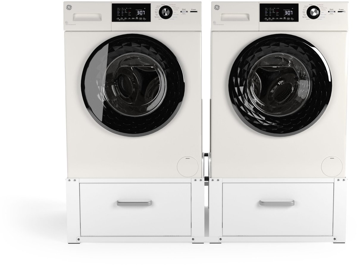 Wasophoogte® Wasmachine verhoger met lade - Dubbele wasmachine opbouwmeubel XL - Wasmachine sokkel - 31cm hoog - Wit - Universeel - 63*63 (LxB) - Inclusief wandbeugels thumbnail 3