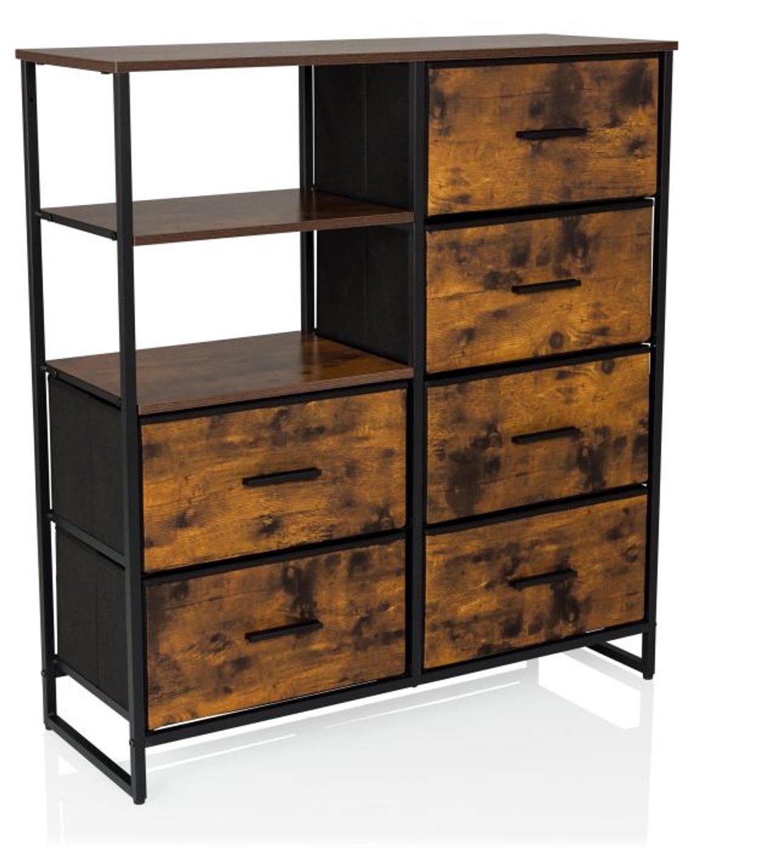 hjh LIVING Ladekast RAGALA 84x30x92cm 6 lades 2 open vakken gerookte eik hjh LIVING