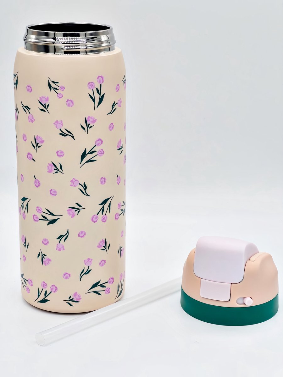 LYKKE Freesip Thermos Beker 3 Laagse geïsoleerde RVS waterfles met rietje voor sport, reizen en school BPA-vrije Lek-vrije sportwaterfles, 34 oz, 1L, CLICK and LOCK Systeem thumbnail 4