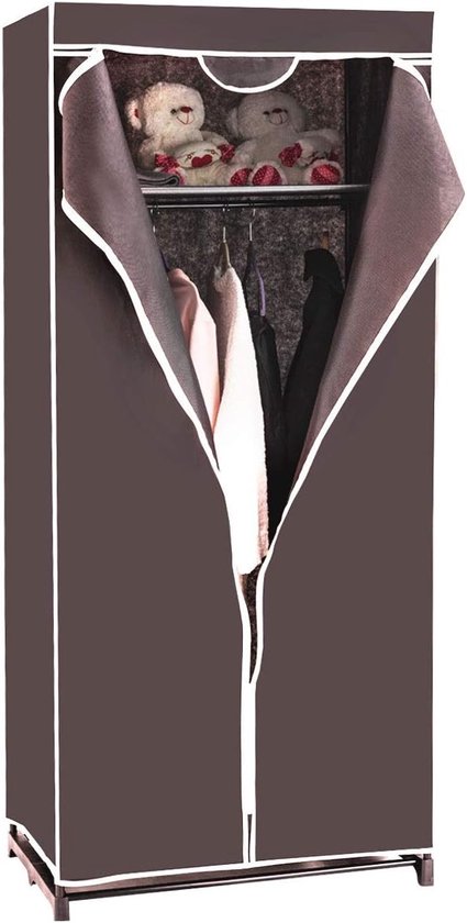 COSTWAY Kledingkast stof, stoffen kast met kledingstang en plank, stoffen kledingkast, vouwkast, textielkledingkast voor woonkamer, slaapkamer, kelder, 74 x 50 x 172 cm