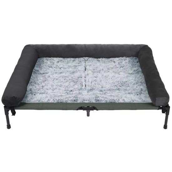 Panier pour chien - Extérieur - Surélevé - Rafraîchissant et confortable - Lit surélevé pour animaux de compagnie - Maille et peluche - Pieds en fer robustes - Traversin amovible - Intérieur et extérieur - Taille L - 90 x 70 x 28 cm