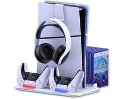 RGB Docking Station met Ingebouwde Koeling - Geschikt voor Playstation 5 Slim & PS5 DualSense Controller Oplaadstation - Accessoires - Wit