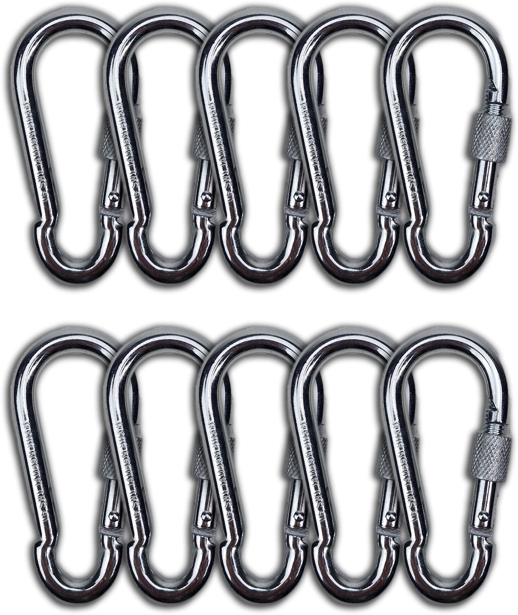 BCF-Products - Karabijnhaak - 8x80mm - 10 stuks - Verzinkt staal - met Schroefsluiting - Musketonhaak - Carabiner