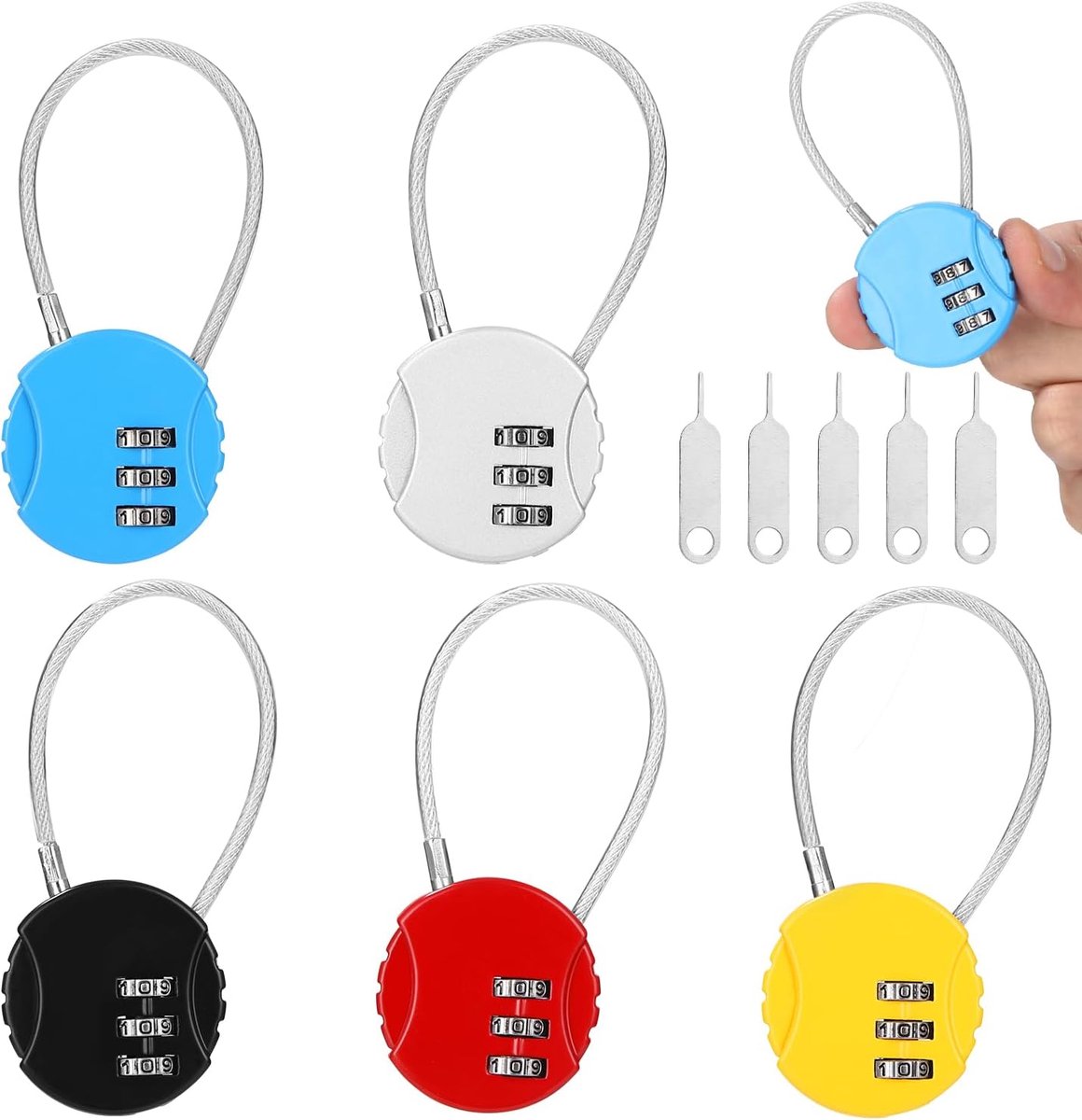 Set van 5 weerbestendige cijfersloten met 3-cijfer code voor school, kluisjes, en tuin