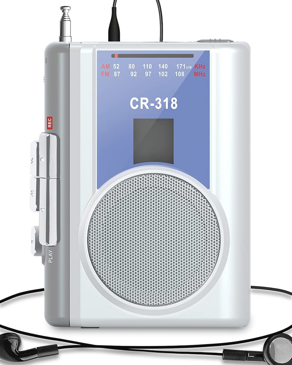 Draagbare Vintage Cassettespeler met Grote Luidspreker en Hoofdtelefoonaansluiting - Perfect voor FM en Am Radio