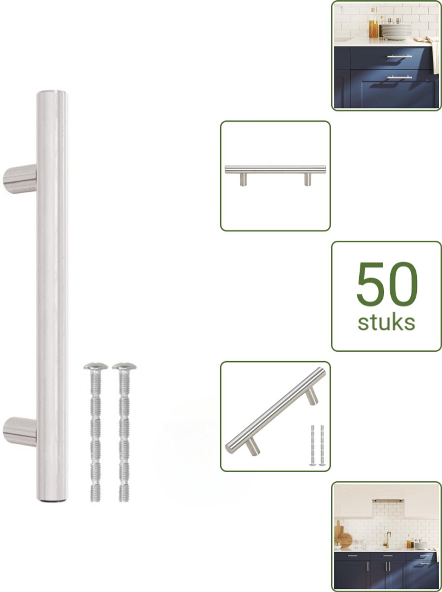 VidaXL Handvatten 96 mm RVS Zilverkleurig T-vormige Meubelgrepen voor Kasten en Lades Voordeelverpakking 50 stuks