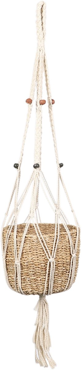 Natural Living plantenpot aan macrame touw - plantenhanger - zeegras pot - H125 cm - D25 cm - woonaccessoires