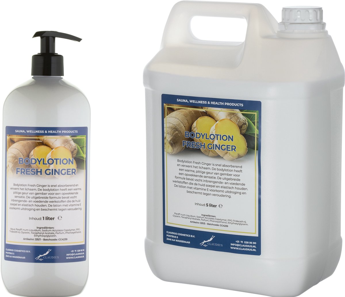 Bodylotion Fresh Ginger 1 liter met gratis pomp - hervulbaar + Jerrycan 5 Liter navulling