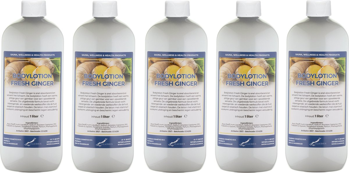 Bodylotion Fresh Ginger 1 Liter - set van 5 stuks - Voordeelverpakking