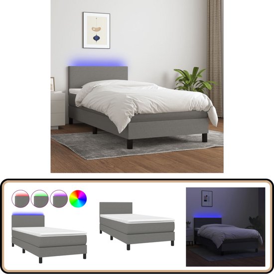 vidaXL Boxspring met LED, Matras, Donkergrijs Boxspring - Led Bed ...