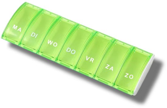 Boîte à médicaments - Pilulier - Semaine - 7 compartiments - Vert - 7 jours - 1 semaine - 7 grands compartiments - Pilulier hebdomadaire - NÉERLANDAIS