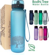 Bodhi Tree® Gourde motivation 1l - Gourdes de motivation pour adultes - Bouteille d'eau avec marqueurs de temps Néerlandais - Étanche - Anti Fuite - Sans BPA - Filtre à fruits - Water Bottle 1 litre - Bleu