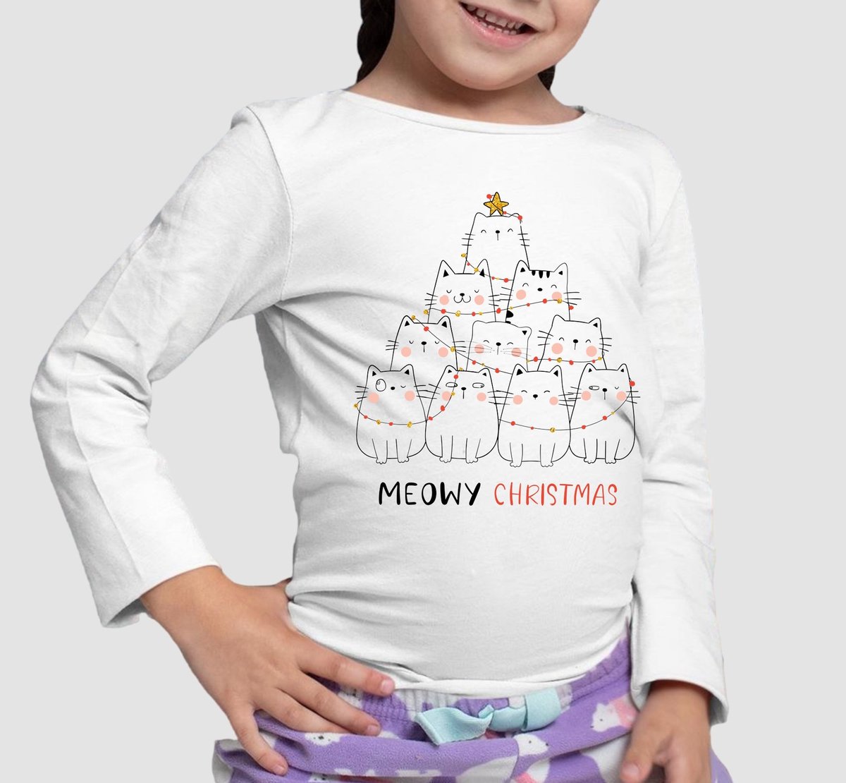 Starry Indigo - Meisjes T-shirt | Meowy | Wit | Kind 6-7 jaar | Maat 122